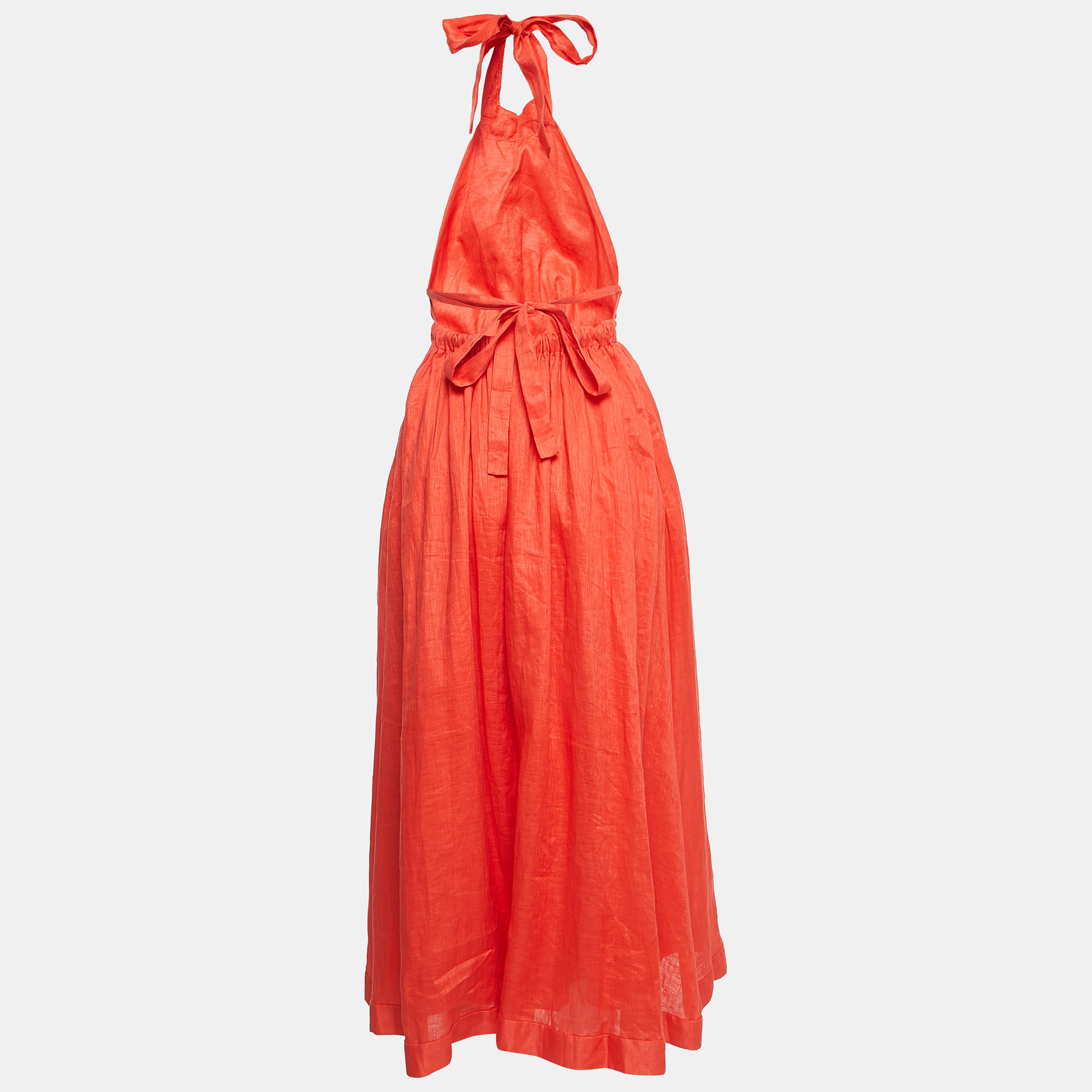 

Zimmermann Orange Linen Halter Neck Midi Dress