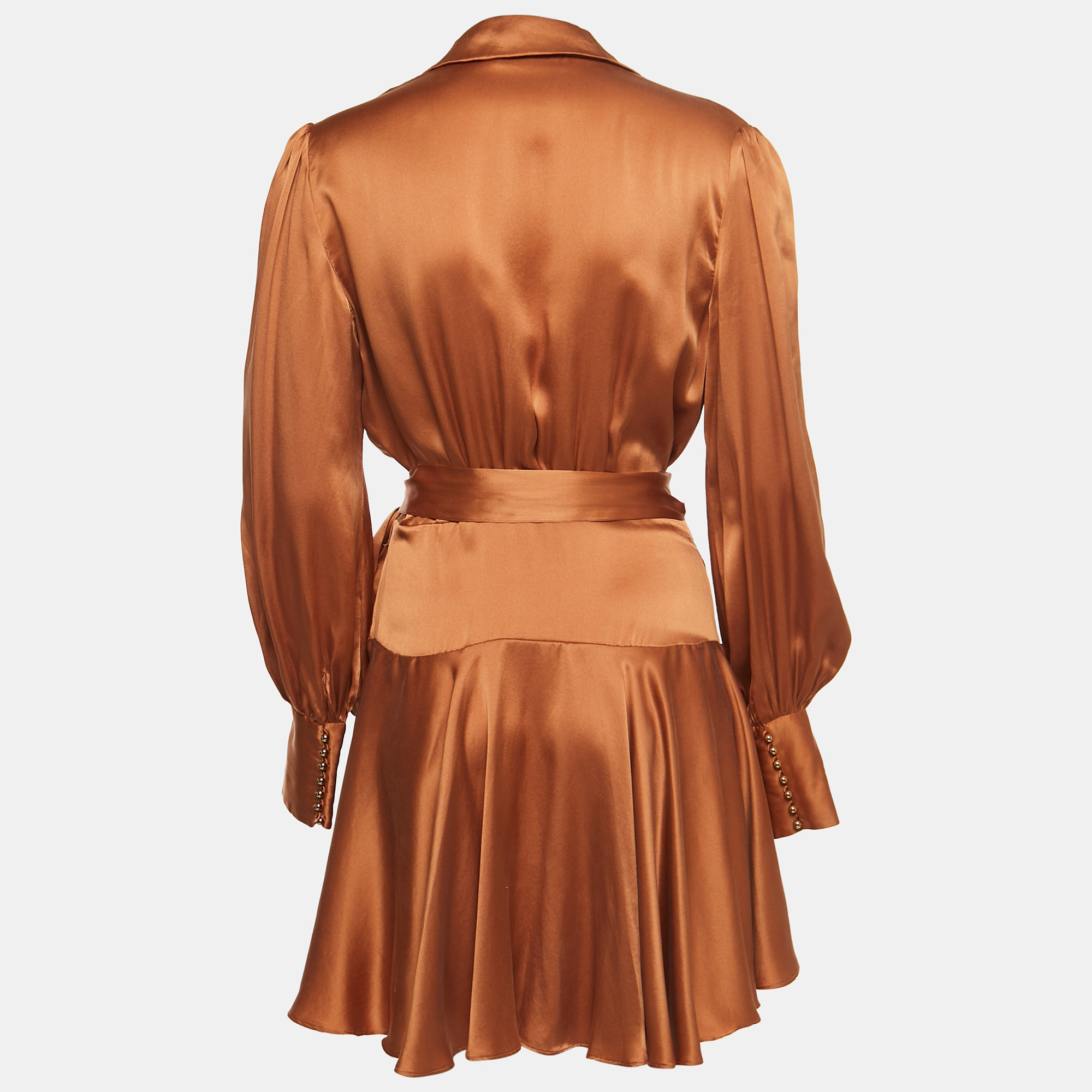 

Zimmermann Brown Silk Ruffled Wrap On Mini Dress