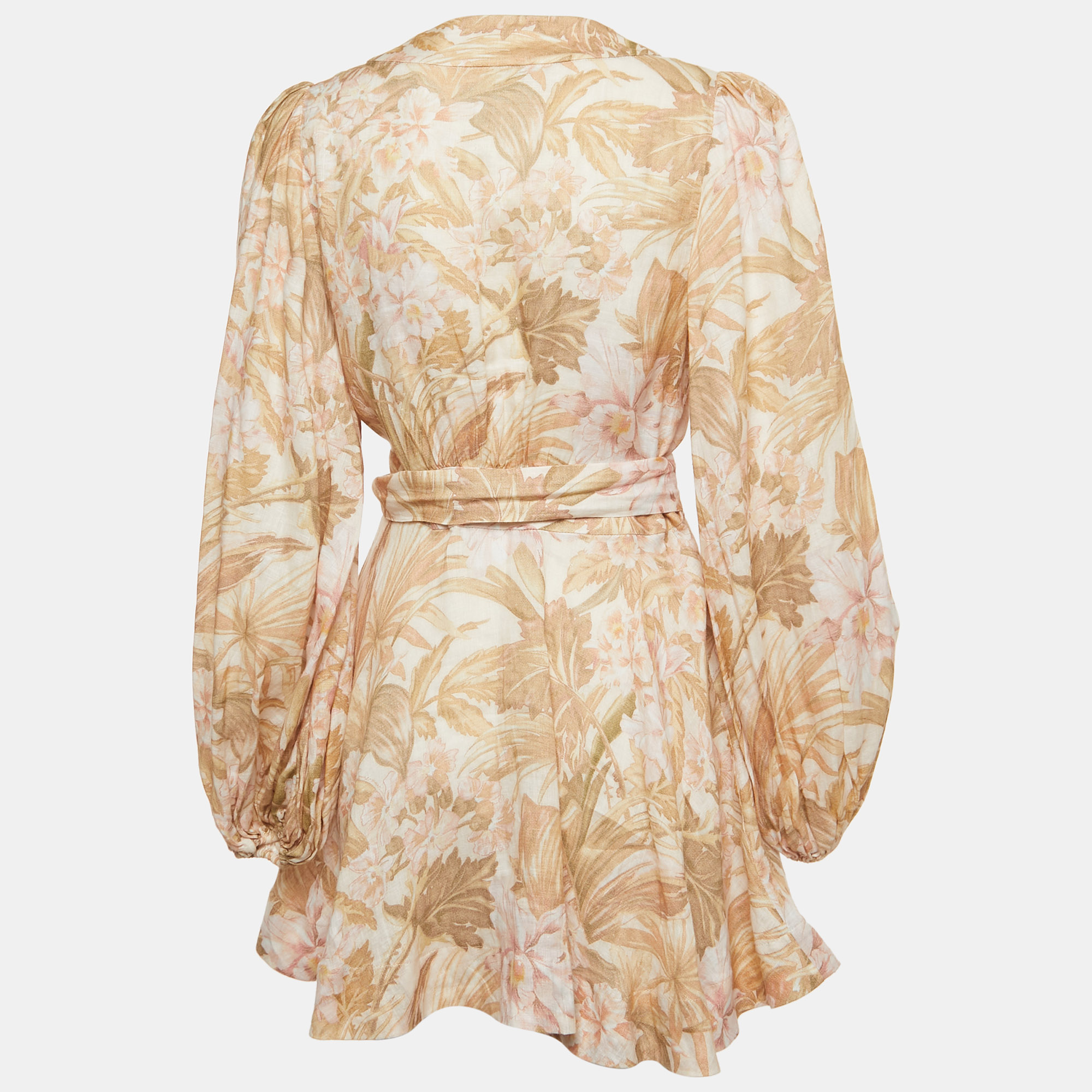 

Zimmermann Light Pink Print Linen Wrap On Mini Dress