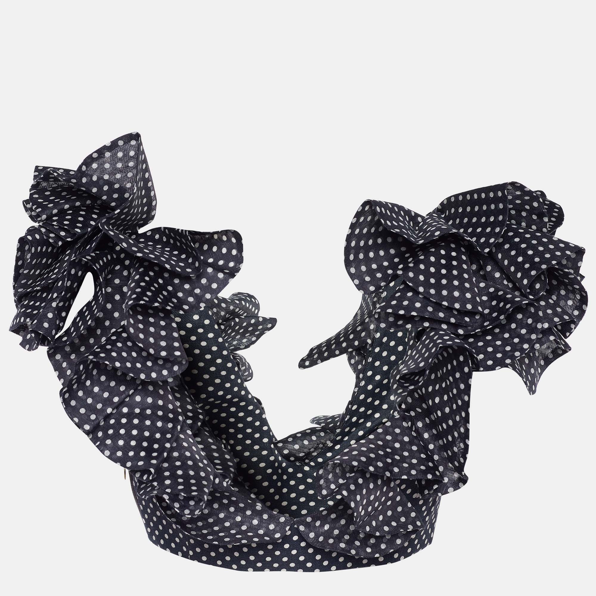 

Zimmermann Black Polka Dot Printed Linen Ruffled Crop Top