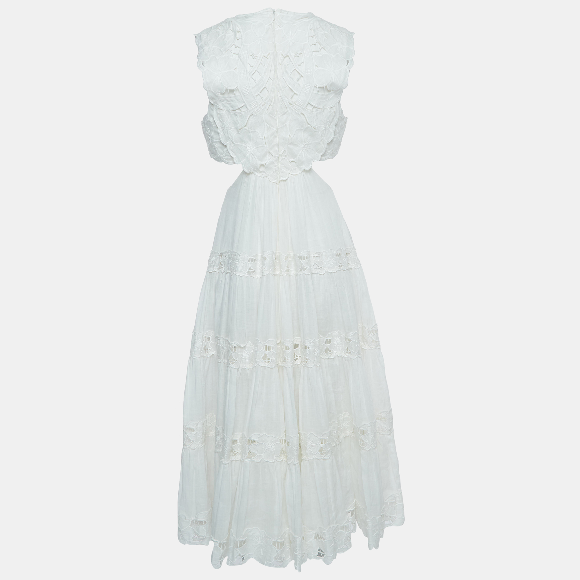 

Zimmermann White Linen Cut-out Cassia Sleeveless Midi Dress