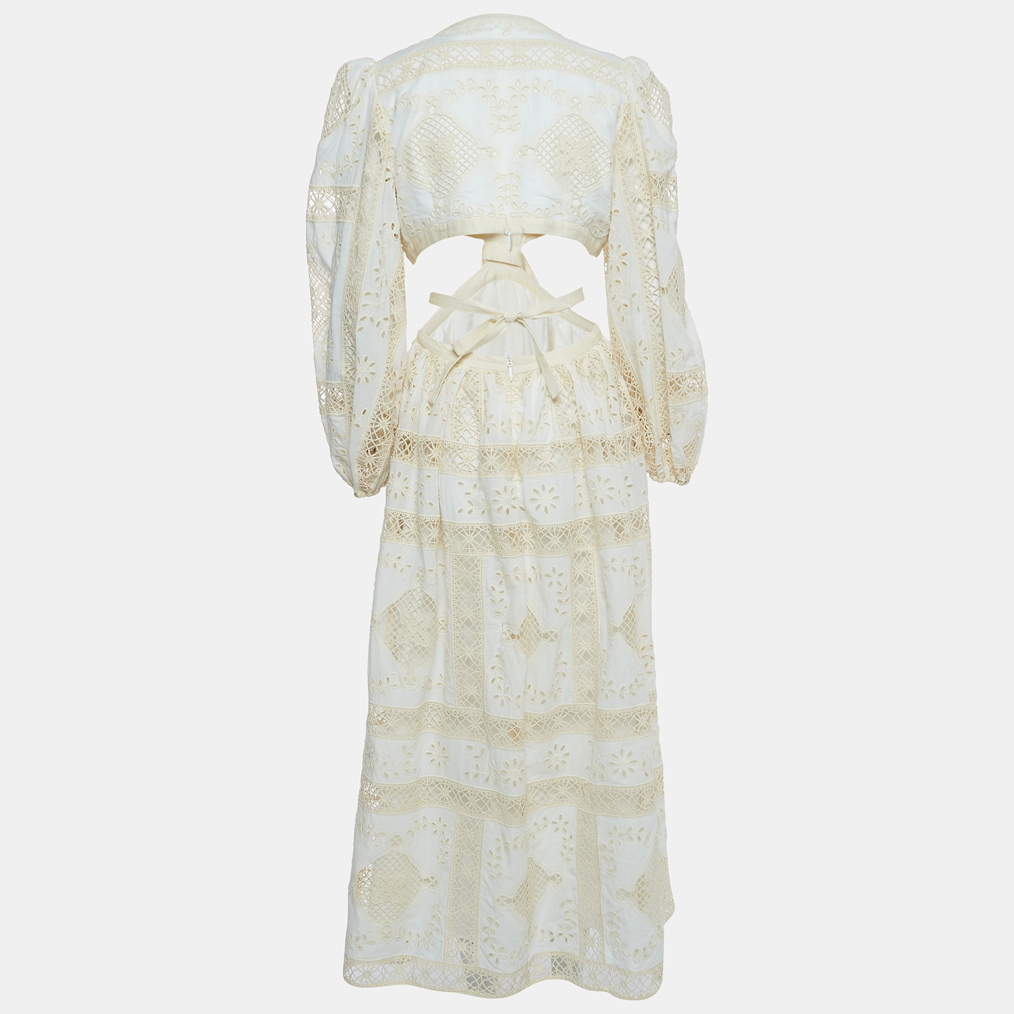 

Zimmermann White Broderie Anglaise Cotton Cutout Tie-Front Midi Dress