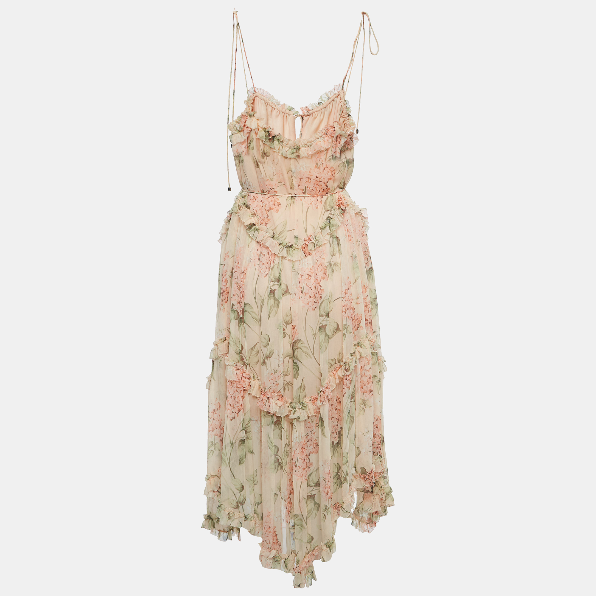 

Zimmermann Peach Beige Floral Printed Chiffon Midi Dress