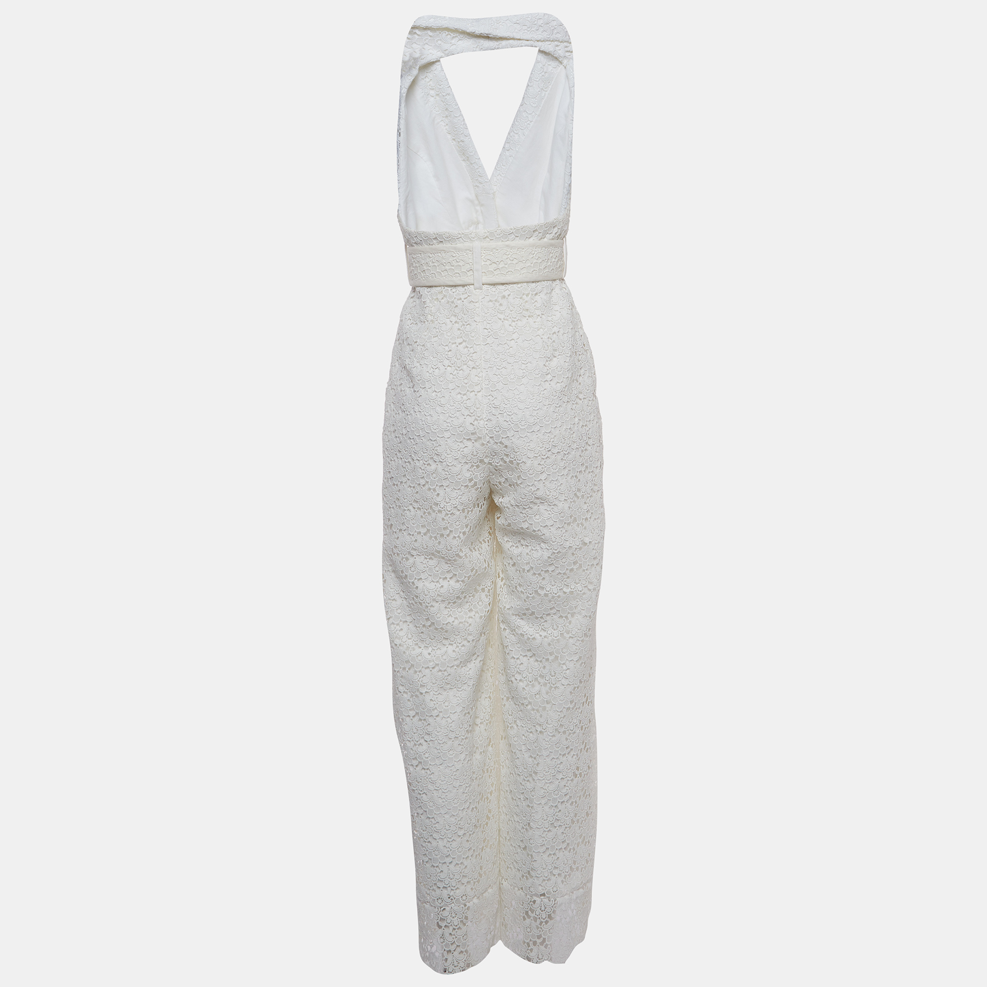 

Zimmermann White Floral Pattern Lace Belted Jumpsuit