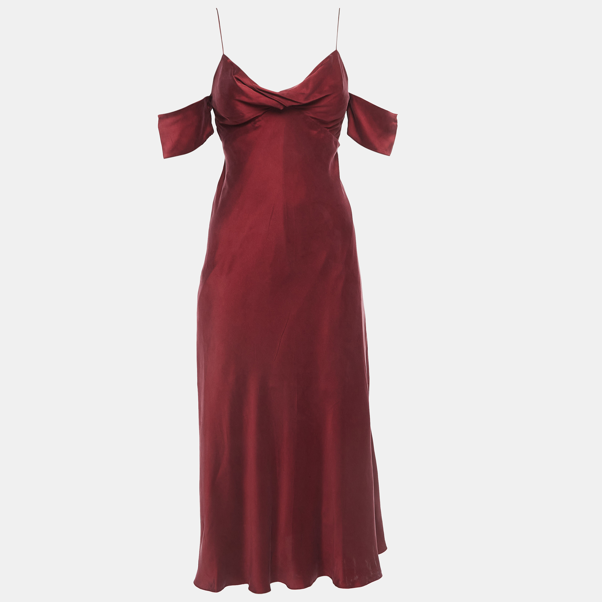 Pre-owned Zimmermann Maroon Brown Silk Cowl Neck Slip Dress M In Red