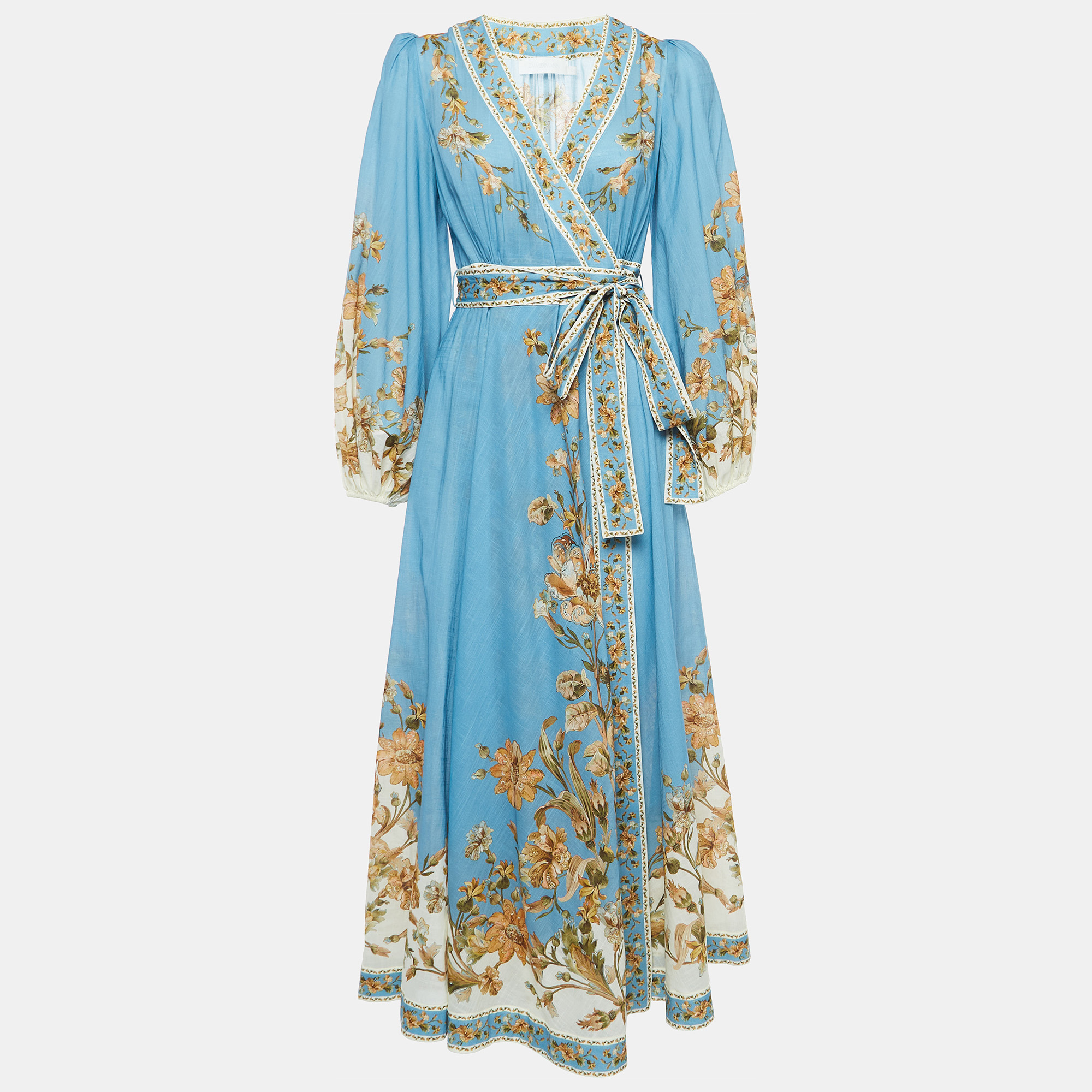 Pre-owned Zimmermann Blue Chintz Floral Print Cotton Wrap Dress S