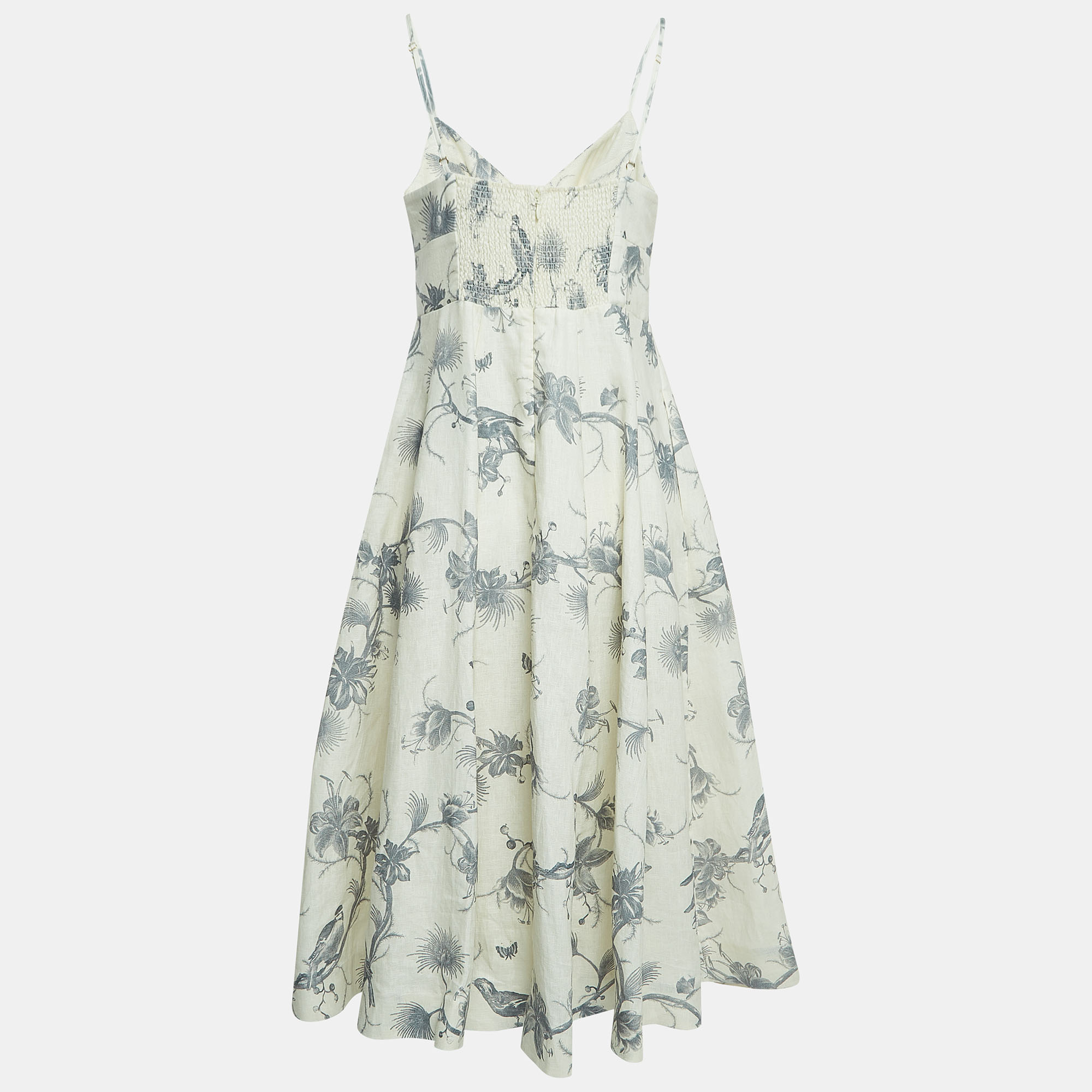 

Zimmermann White Floral Print Linen Picnic Midi Dress