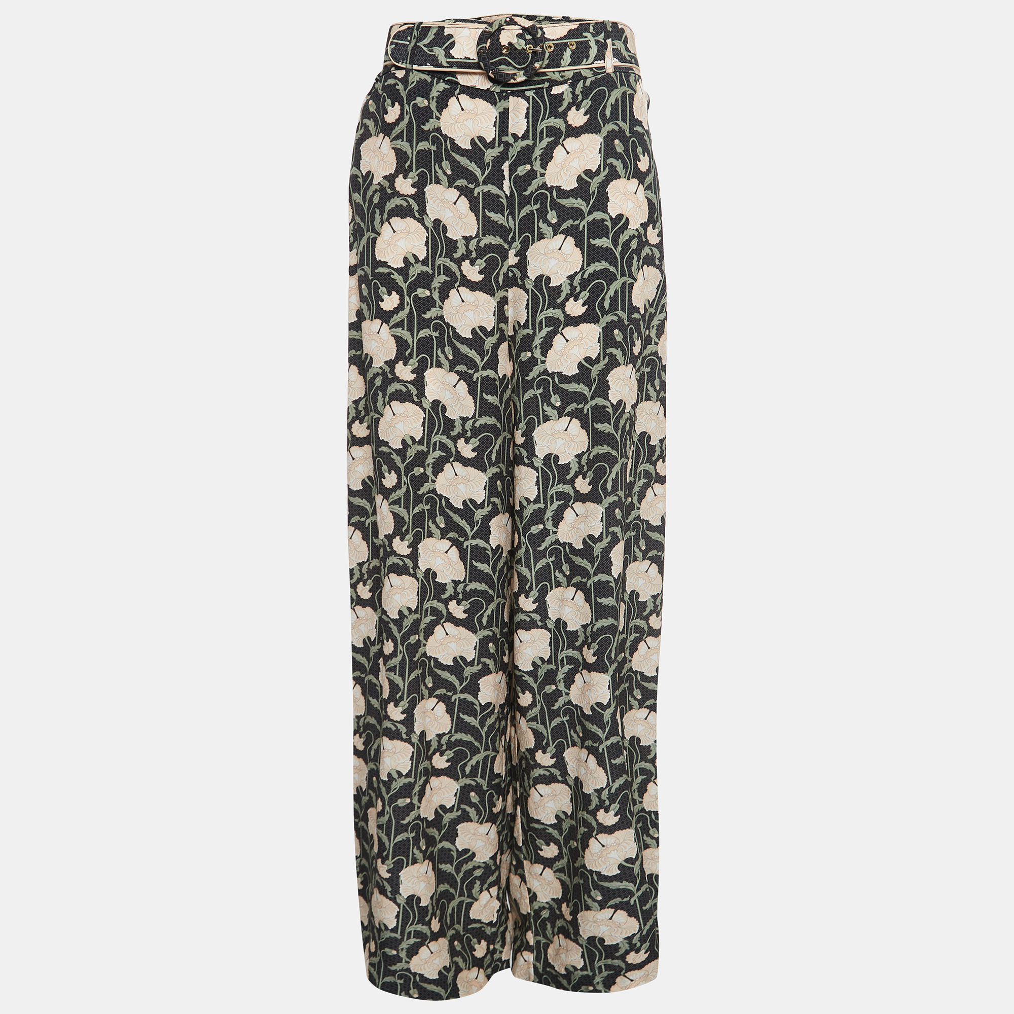 

Zimmermann Black/Multicolor Floral Print Silk Belted Trousers