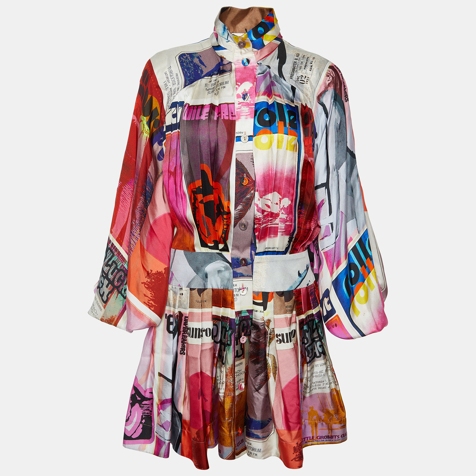 

Zimmermann Multicolor Poster Print Silk Wavelength Pleated Mini Dress