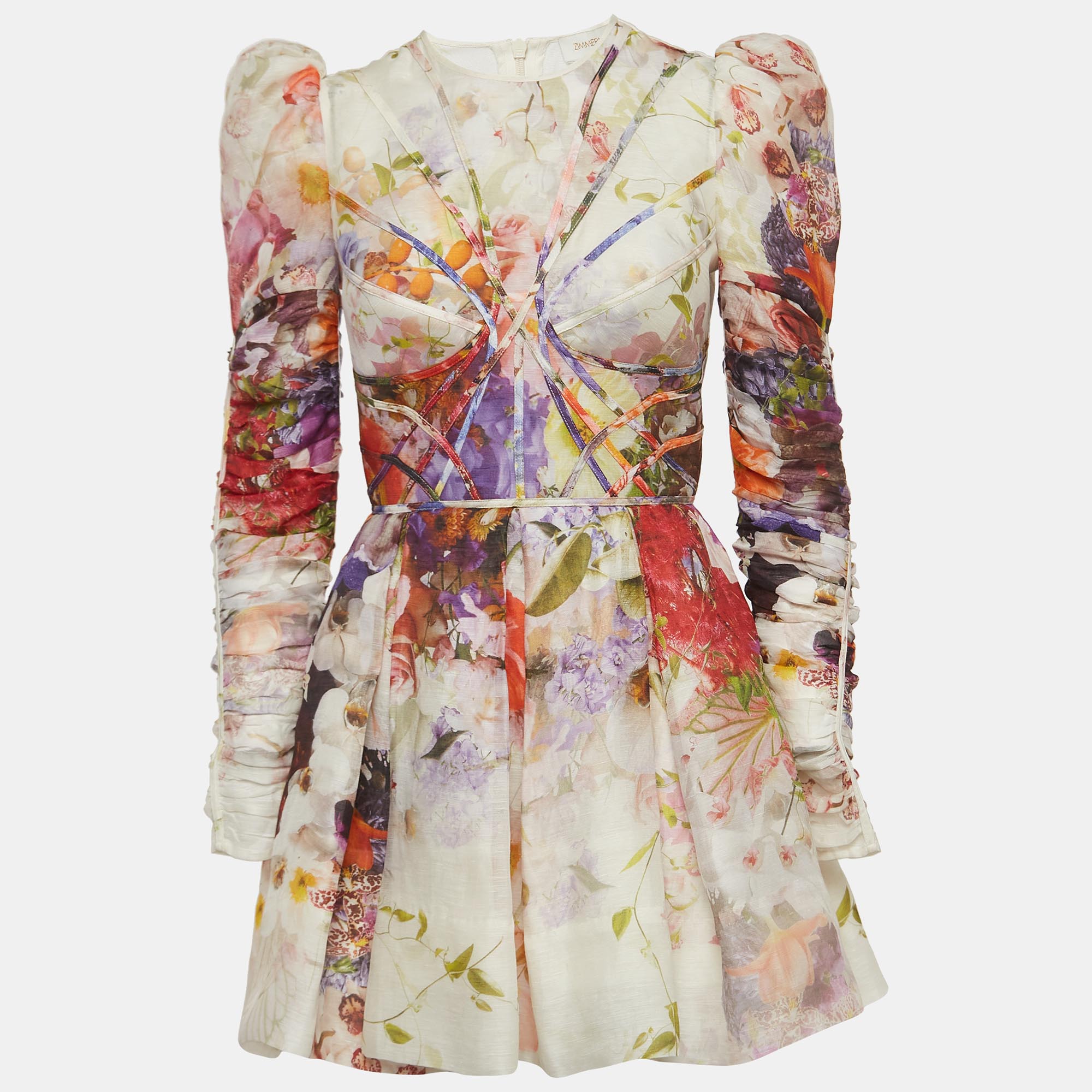 Pre Owned Zimmermann Multicolor Floral Print Linen-Blend Mini Dress S