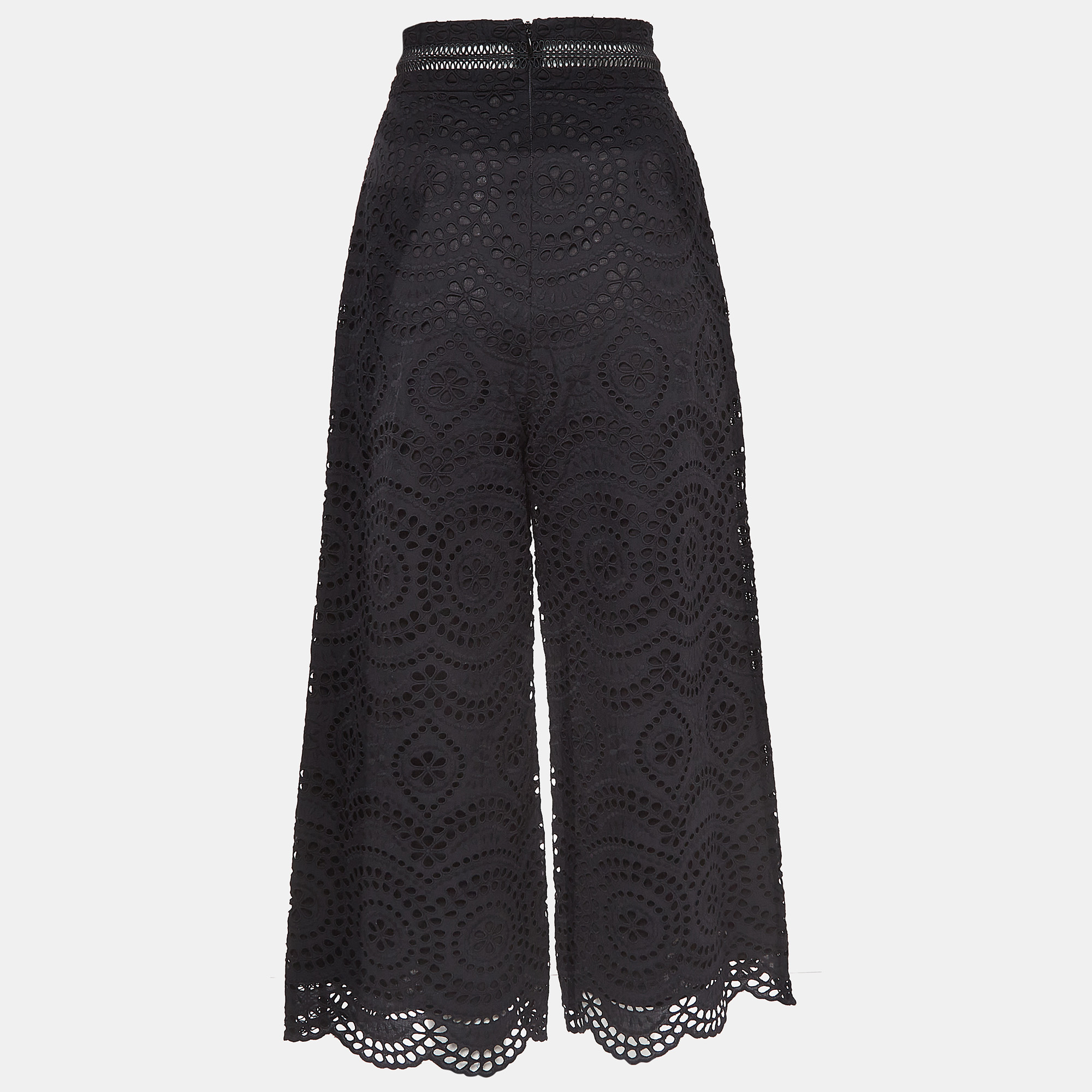 

Zimmermann Black Floral Pattern Lace Cropped Wide-Leg Trousers