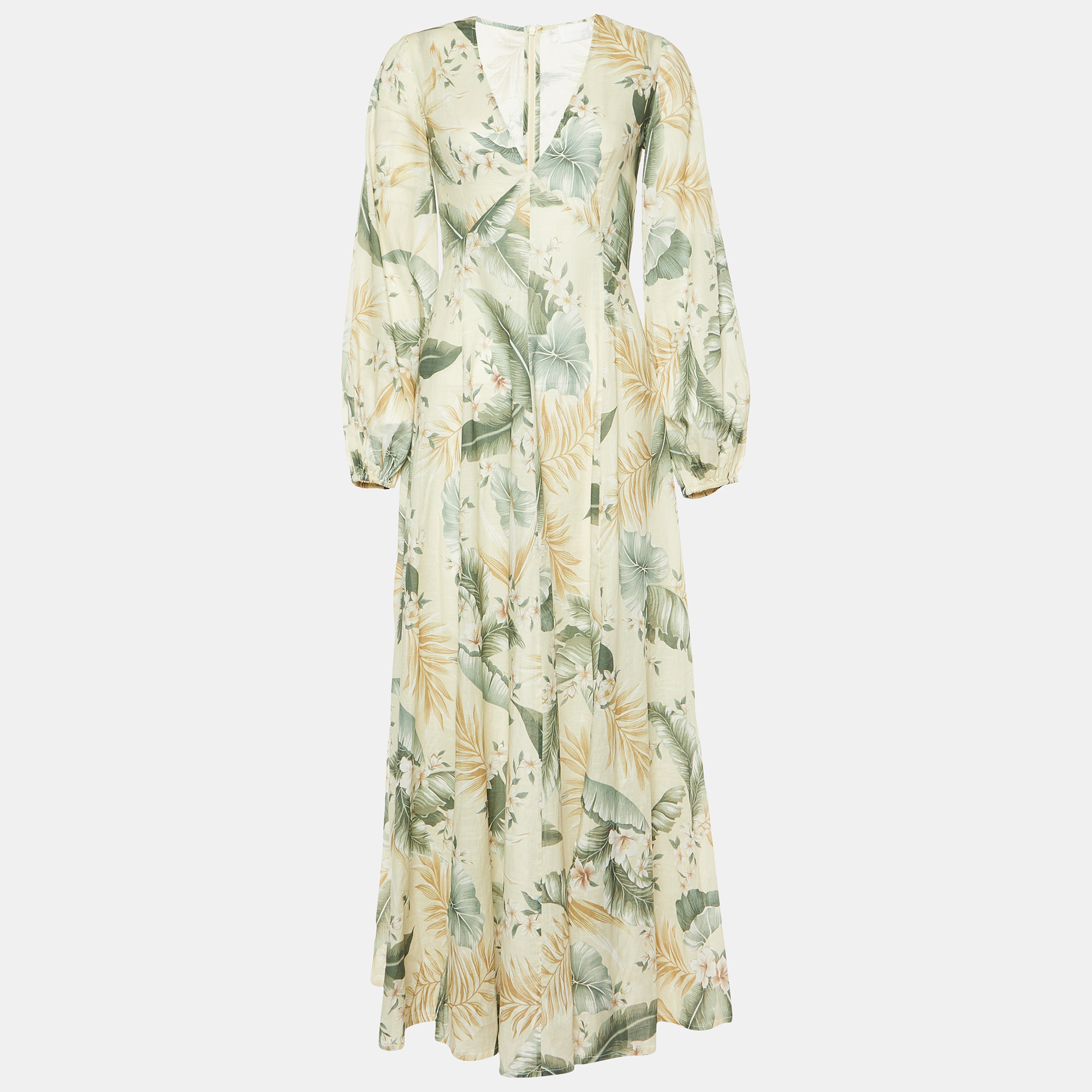 Cream Printed Cotton Maxi Dress