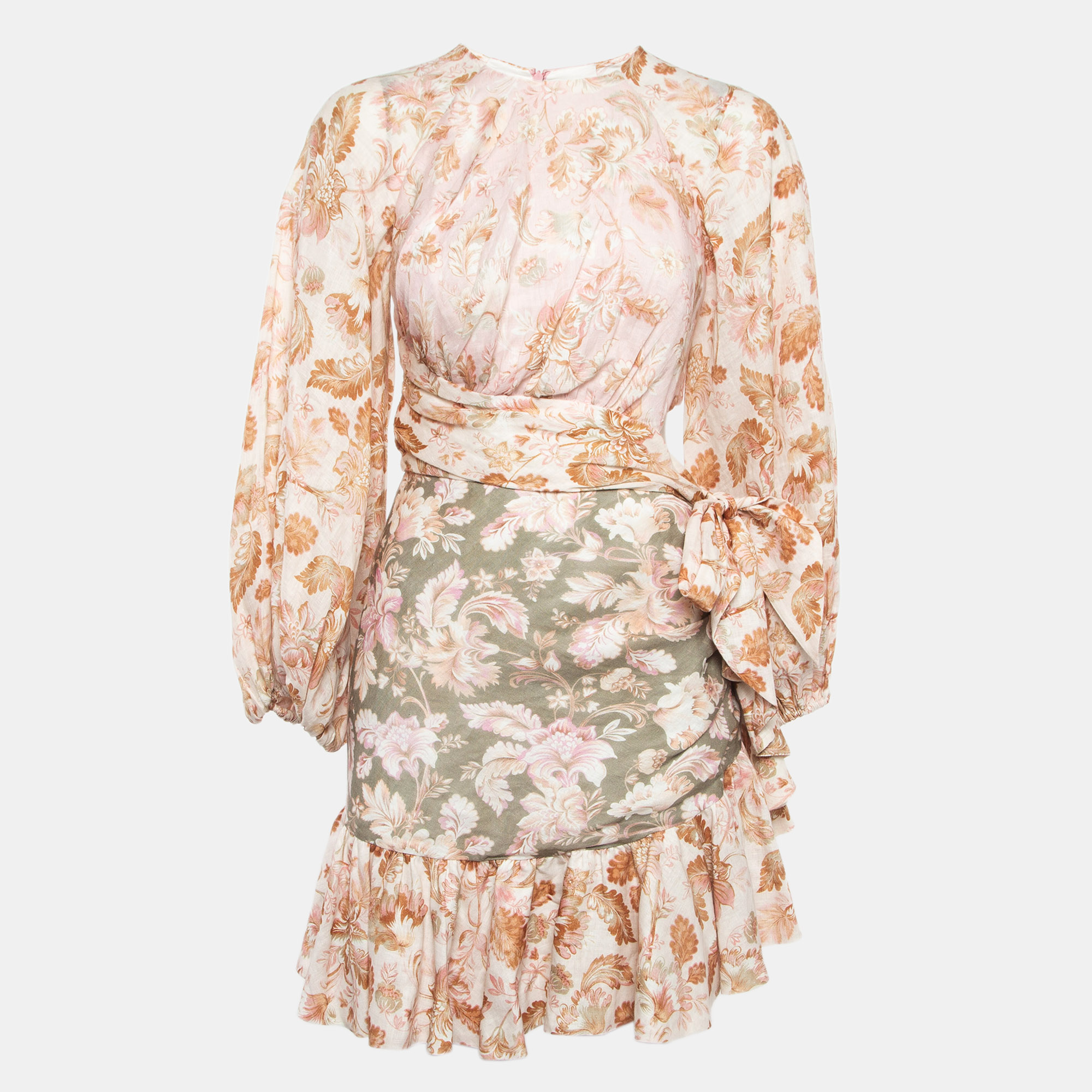 Pre-owned Zimmermann Pink Floral Print Linen Cut-out Mini Dress M