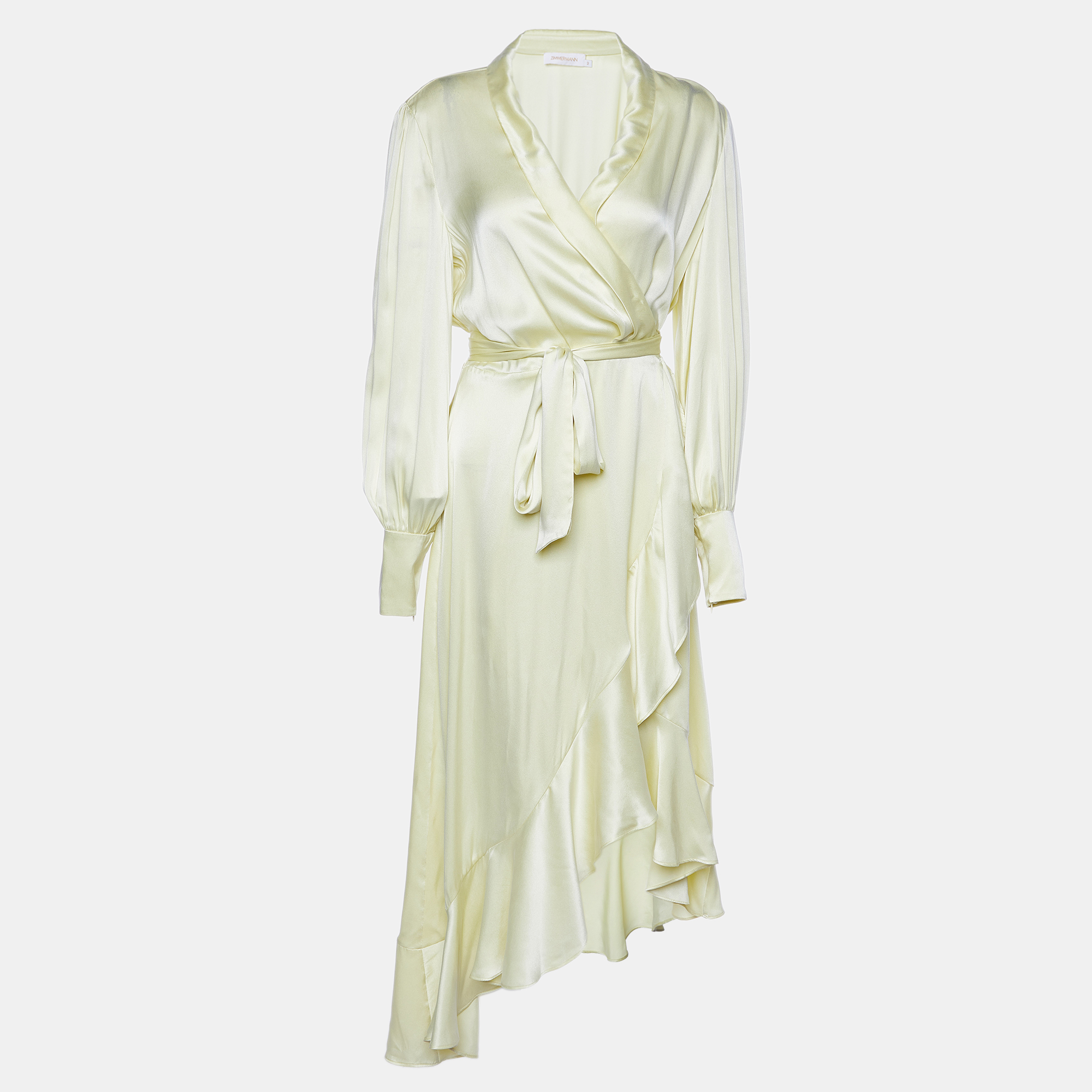 

Zimmermann Butter Yellow Silk Ruffled Wrap Midi Dress M