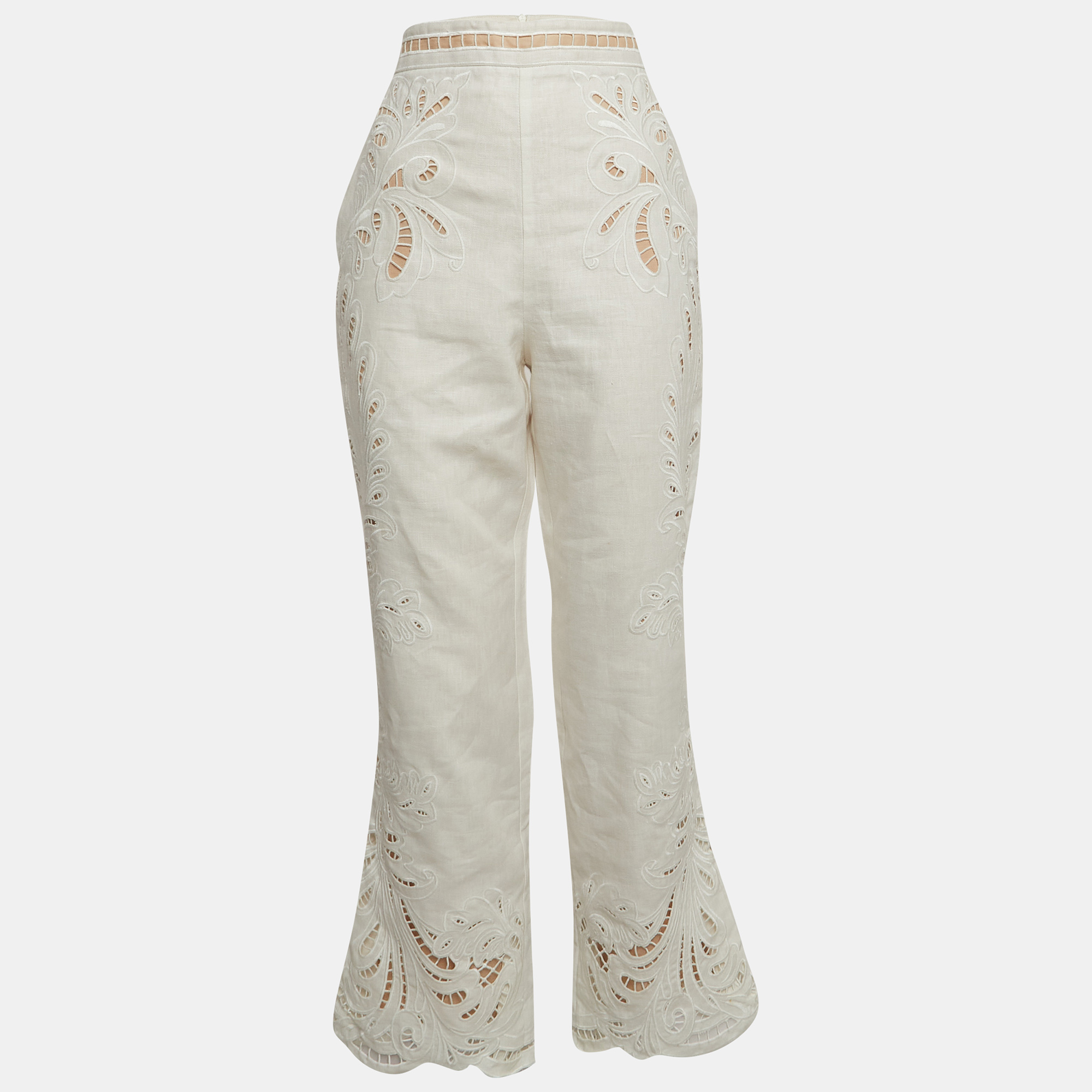 

Zimmermann White Embroidered Linen Wide Legs Pants M
