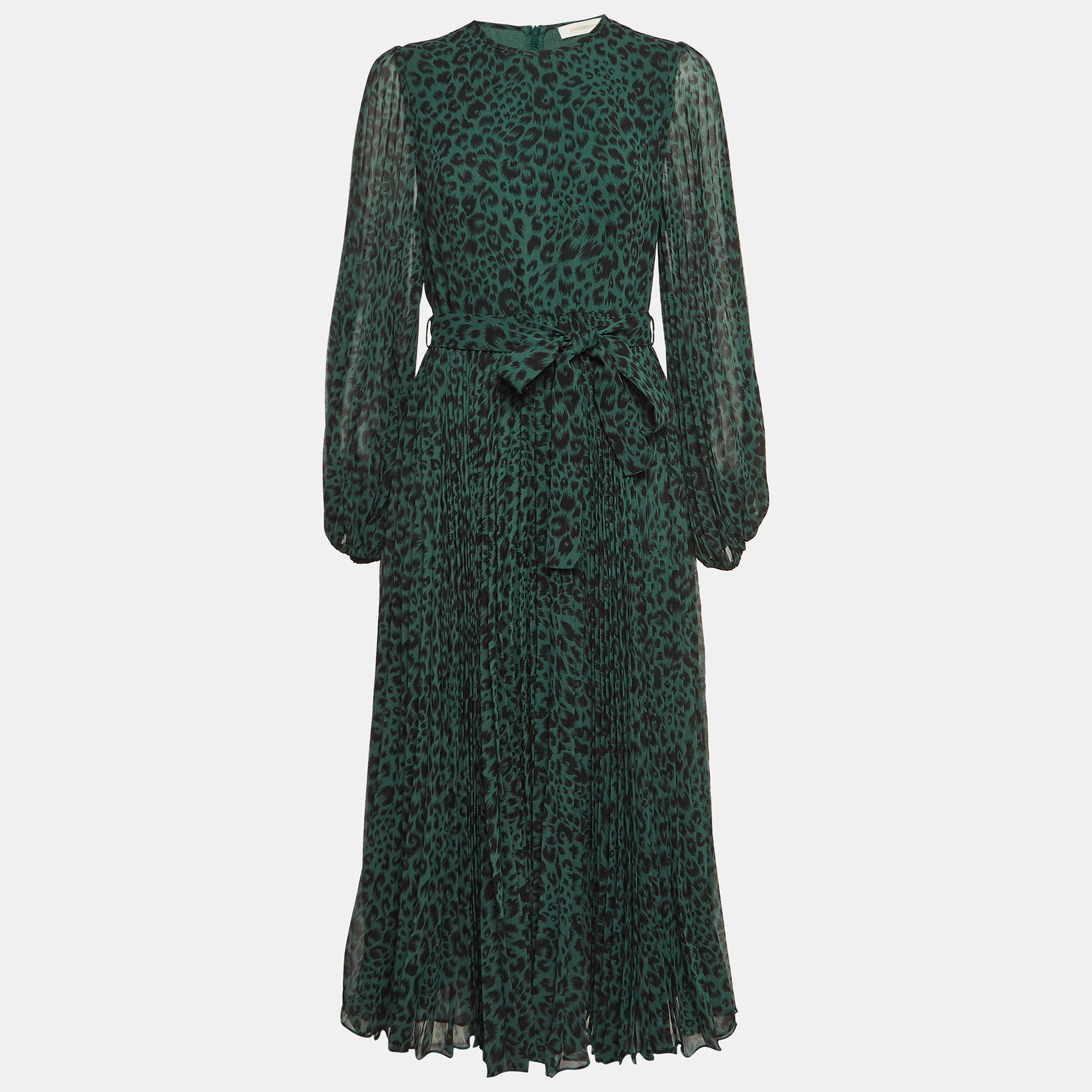 

Zimmermann Green Leopard Print Long Dress XL