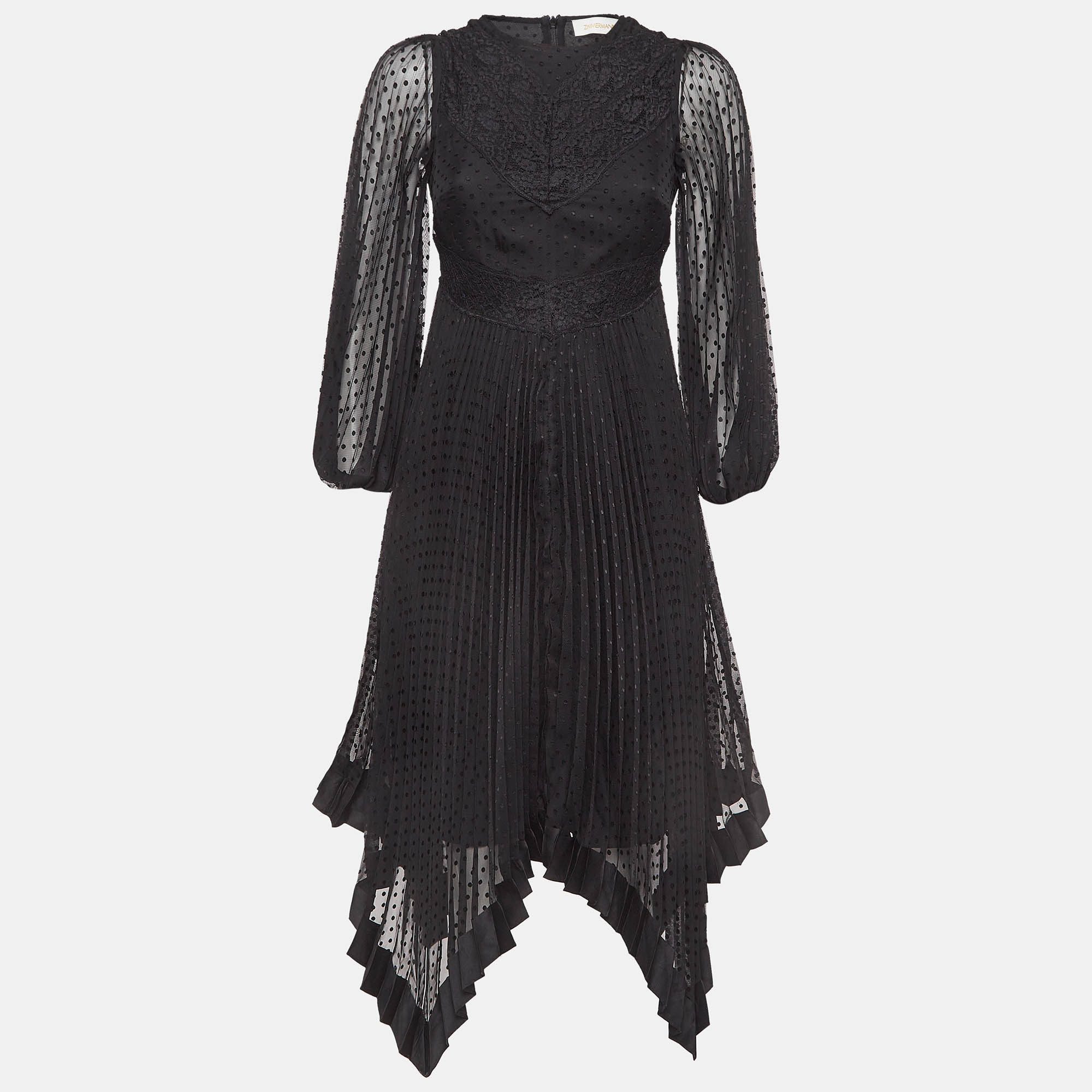 

Zimmermann Black Lace Panelled Chiffon Espionage Midi Dress S