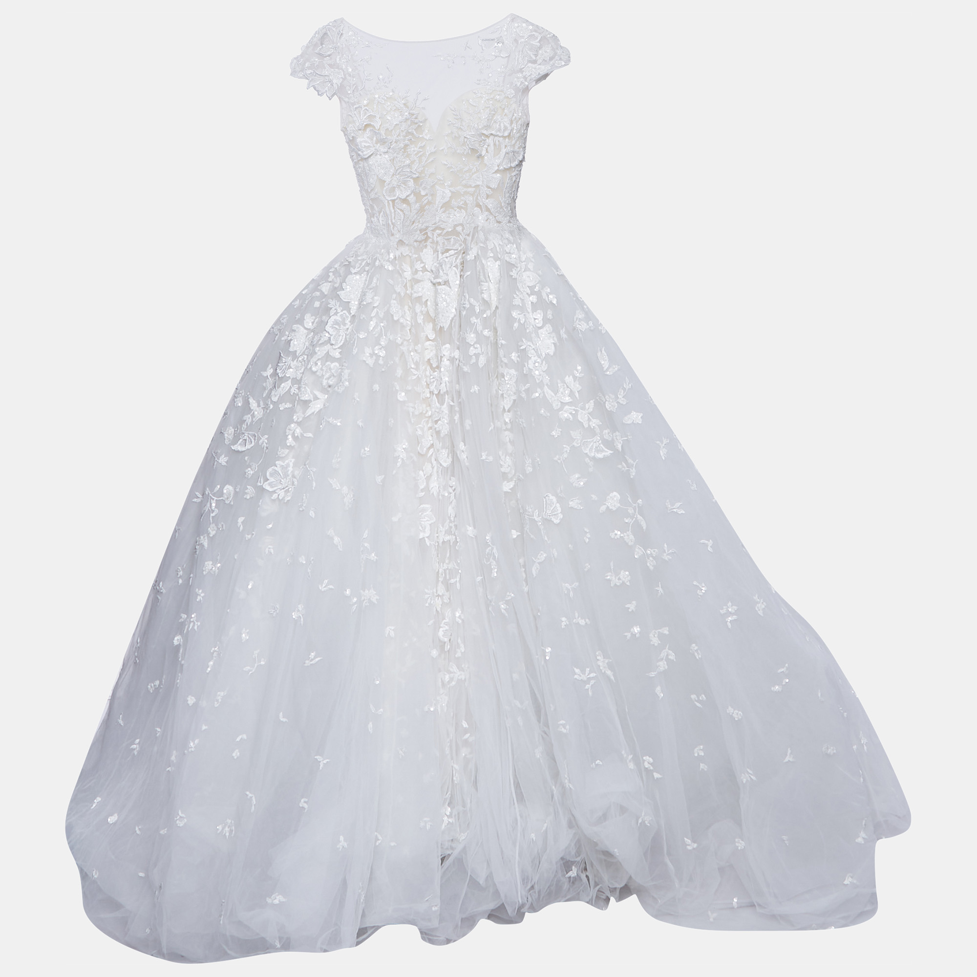 

Zuhair Murad White Embroidered Silk Blend Tulle Wedding Gown S