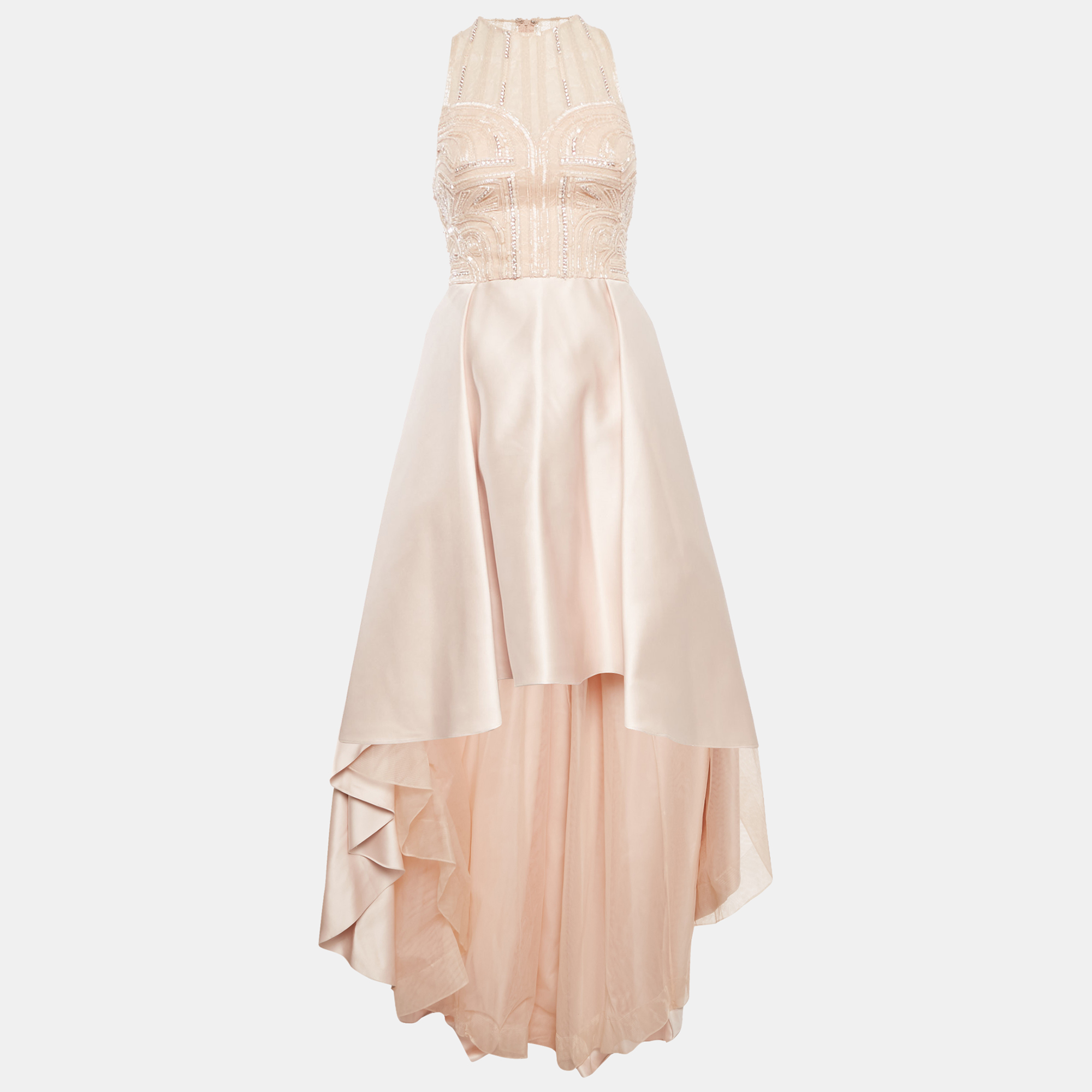 Pre-owned Zuhair Murad Pink Embellished Silk Blend High Low Gown M