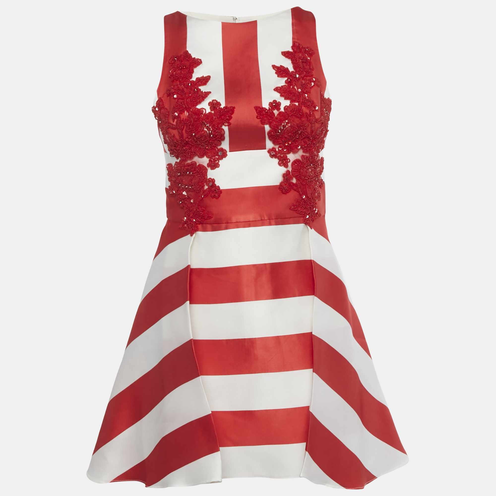 

Zuhair Murad Red Striped Satin Embellished Mini Dress S