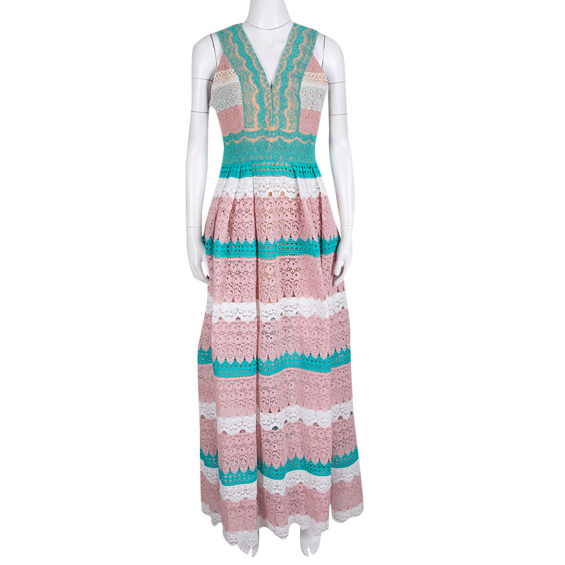 

Zuhair Murad Multicolor Beadwork and Floral Lace Sleeveless Gathered Gown