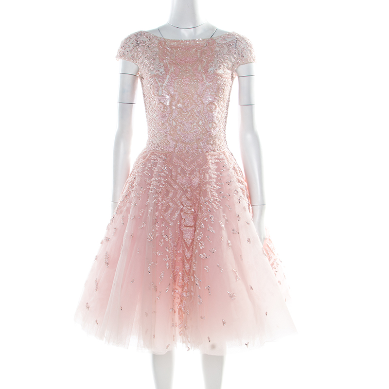 Zuhair Murad Couture Pink Embellished Tulle Sleeveless Cocktail Dress S