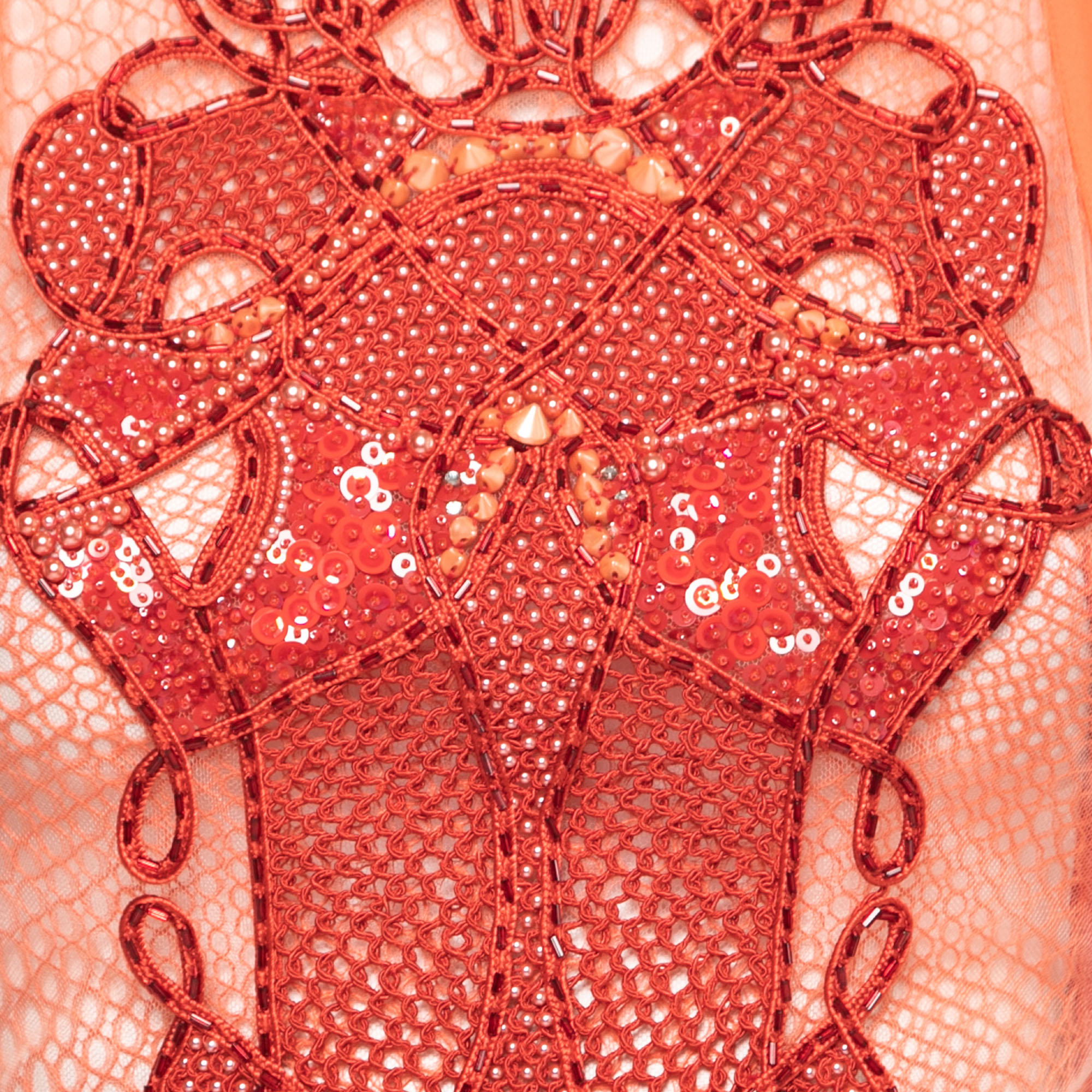 

Zuhair Murad Orange Silk Chiffon Embellished Bodice Gown