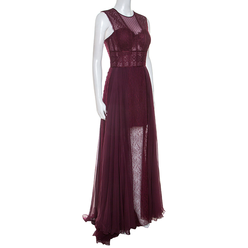 

Zuhair Murad Burgundy Silk Blend Lace Bodice Evening Gown