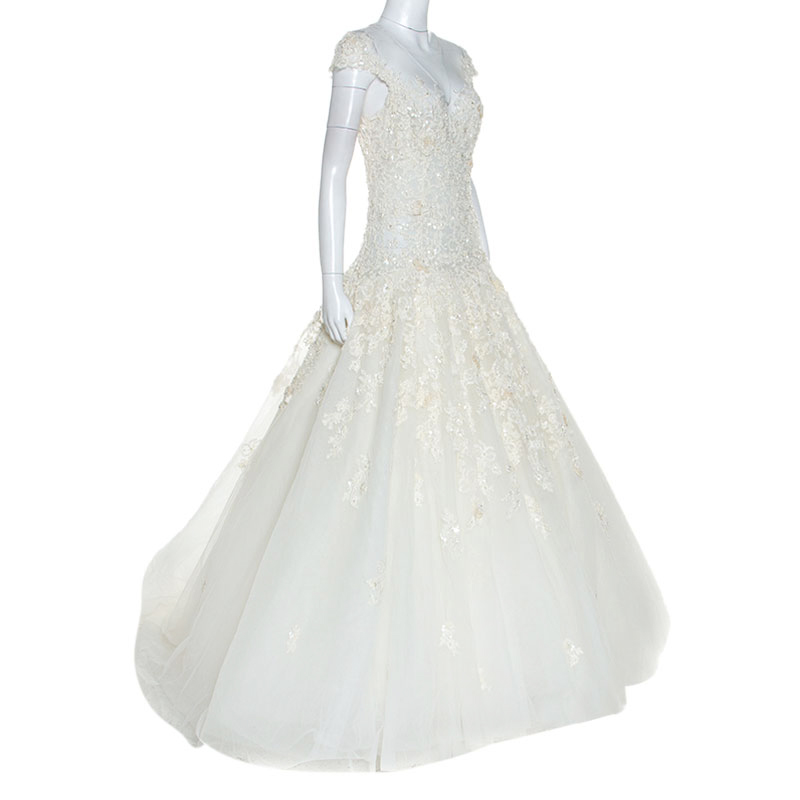 

Zuhair Murad Mariage White Embroidered Embellished Tulle Wedding Gown