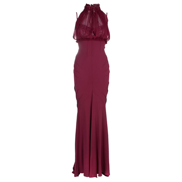 Pre Owned Zuhair Murad Red Silk Halterneck Evening Gown M