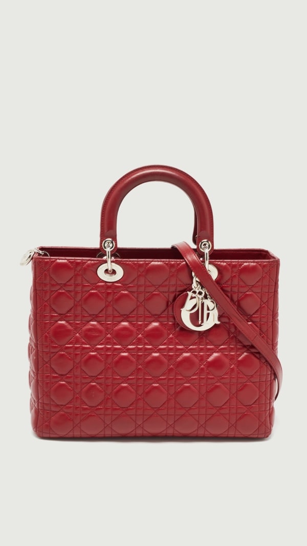 Dior Red Cannage Leather Large Lady Dior Tote Dior TLC