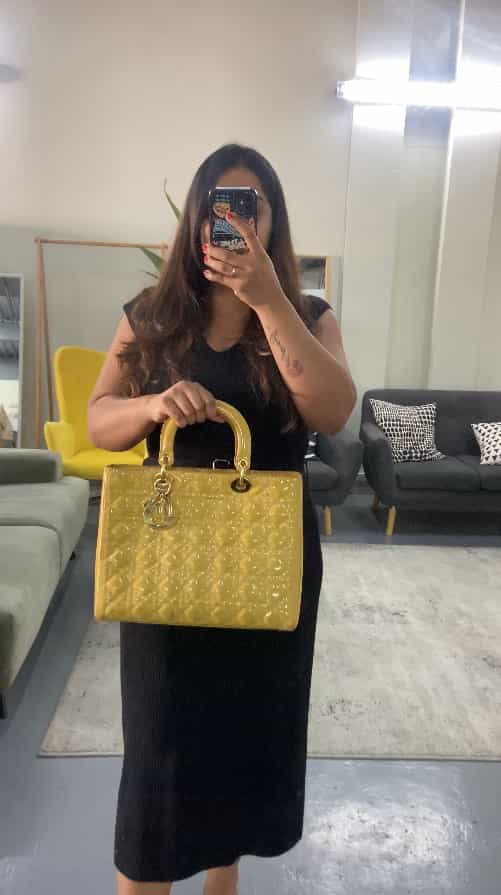 Dior Yellow Cannage Patent Leather Large Lady Dior Tote