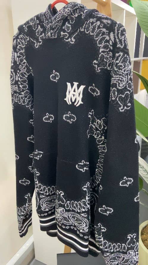 Amiri Black Bandana Print Knit Hooded Sweatshirt S