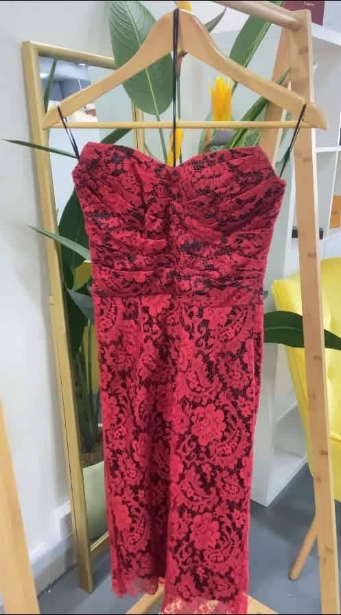 Red Lace Strapless Dress