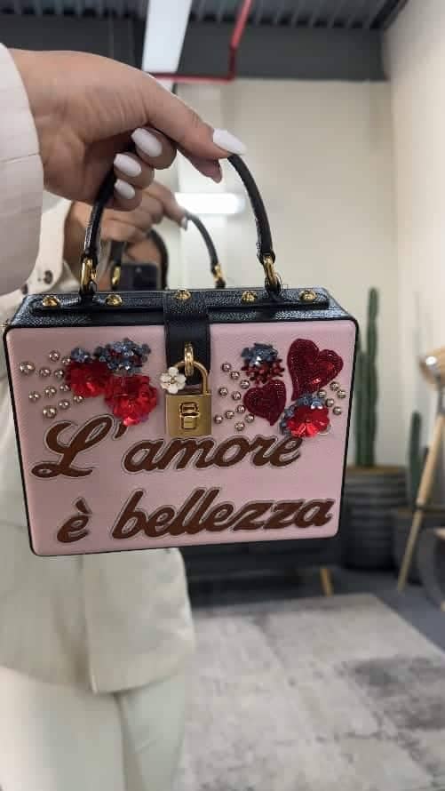 Dolce & Gabbana Pink/Black Embellished Leather Box L' Amore Top Handle Bag