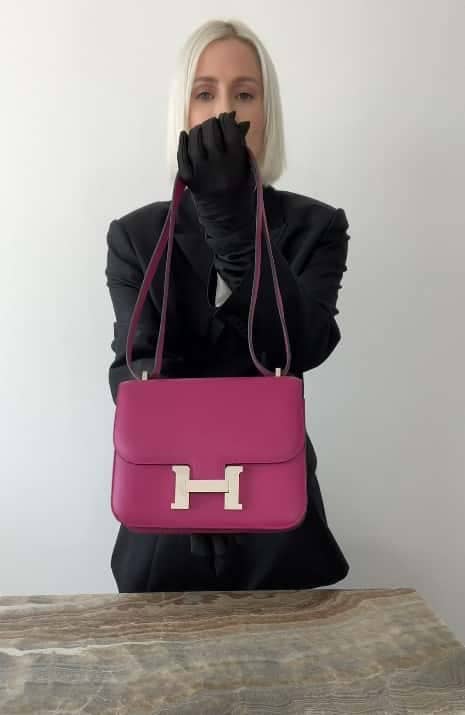 Hermès Rose Pourpre Evercolor Leather Palladium Finish Constance 18 Mini Bag