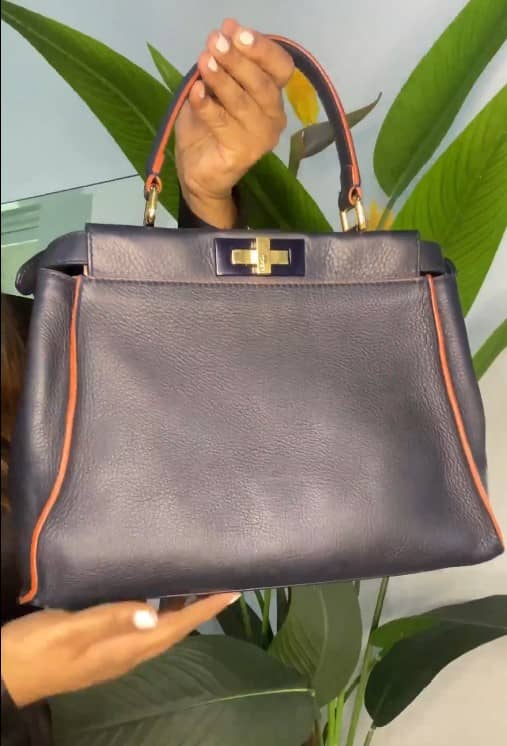 Fendi Navy Blue Leather Medium Peekaboo Top Handle Bag