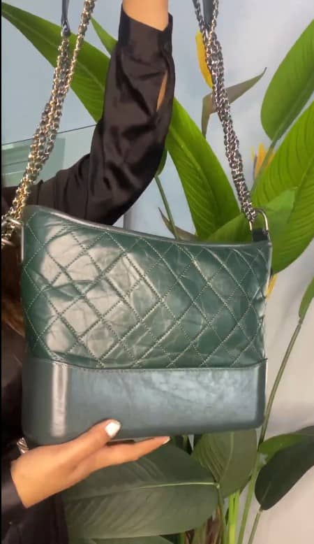 Chanel Green Quilted Aged Leather Medium Gabrielle Hobo