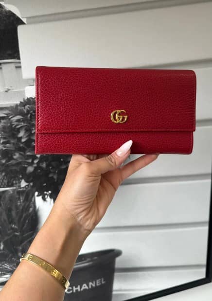 Gucci Red Grained Leather GG Marmont Continental Wallet