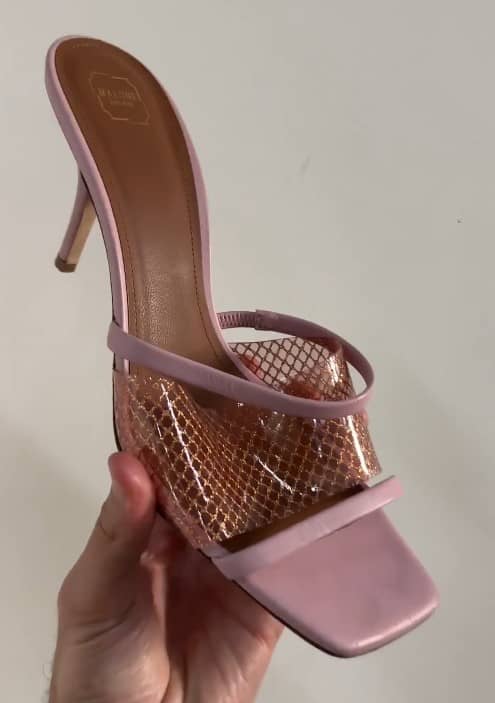 Malone Souliers Light Pink Leather and PVC Laney Slide Sandals Size 39.5 