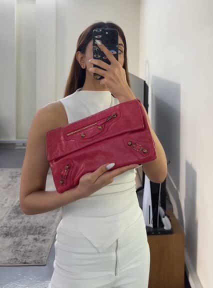 Balenciaga Dark Pink Leather RGH Envelope Clutch