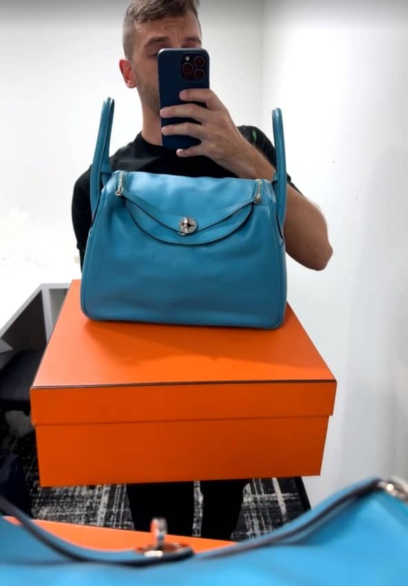 Hermes Turquoise Swift Lindy 30 Handbag