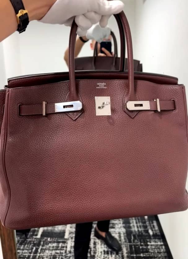 Hermes Burgundy Taurillon Clemence Birkin 35 Handbag