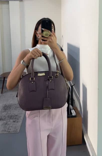 Burberry Lilac Pebbled Leather Small Orchard Bowler Bag