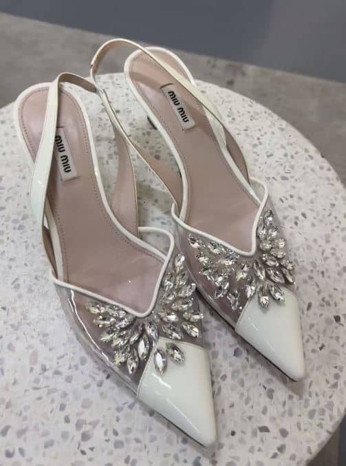 Miu Miu White/Transparent  Patent Leather and PVC Crystal Embellished Pumps Size 39.5