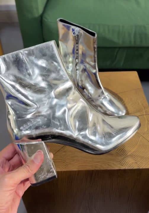 Balenciaga Metallic Silver Patent Leather Ankle Boots Size 37