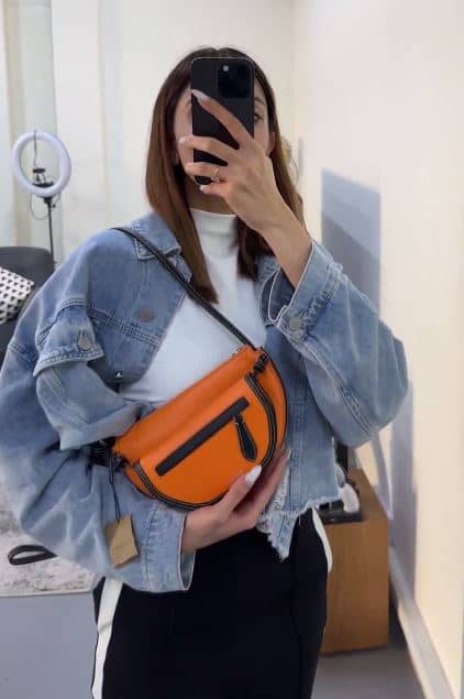 Burberry Orange/Black Leather Mini Double Olympia Bag