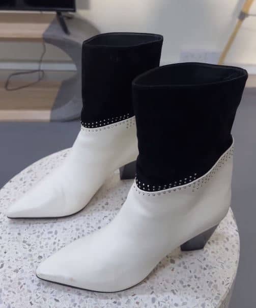 Jimmy Choo Cream/Black Suede and Leather Ankle Boots Size 36