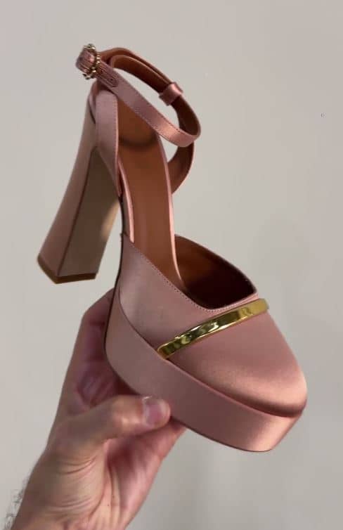 Malone Souliers Pink/Gold Satin Platform Mora Pumps Size 39