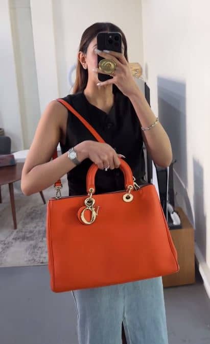 Dior Orange Leather Large Diorissimo Shopper Tote